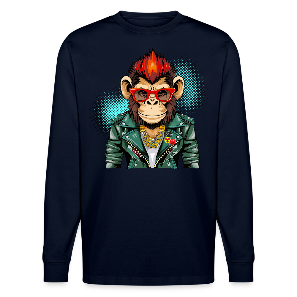 Unisex Bio-Langarmshirt mit MONKEY PRINT - Navy