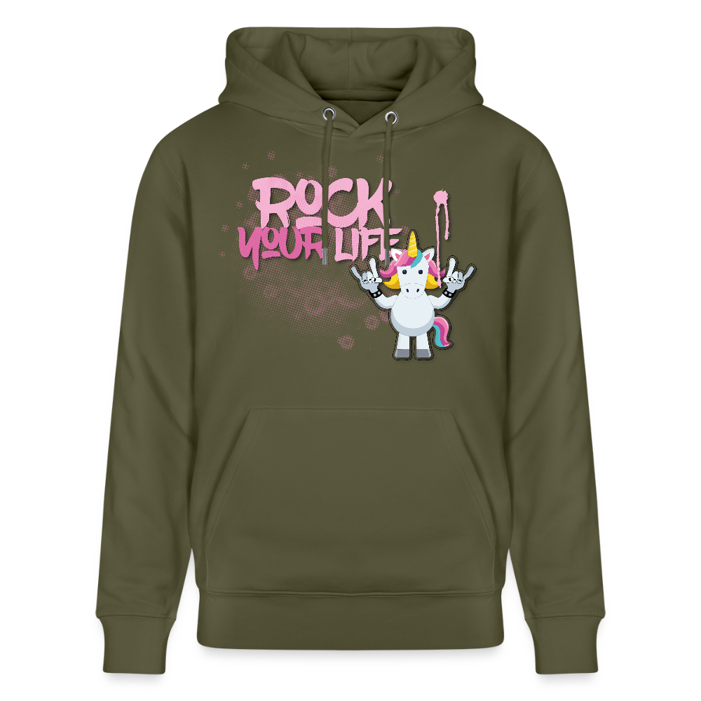 Unisex Hoodie mit ROCK YOUR LIFE PRINT - Khaki Grün