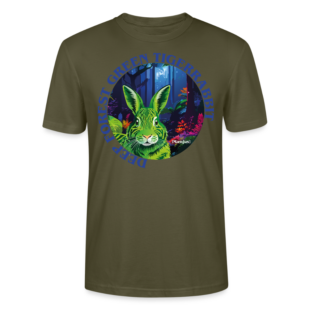 Unisex T-Shirt mit DEEP FOREST GREEN TIGERRABBIT PRINT Vorderseite - Khaki