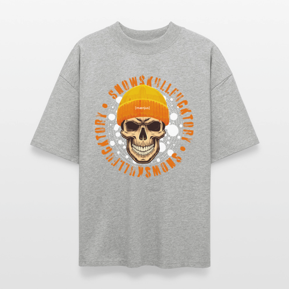 Oversized Unisex Bio T-Shirt mit SNOWSKULL FUCKTORY PRINT - Grau meliert