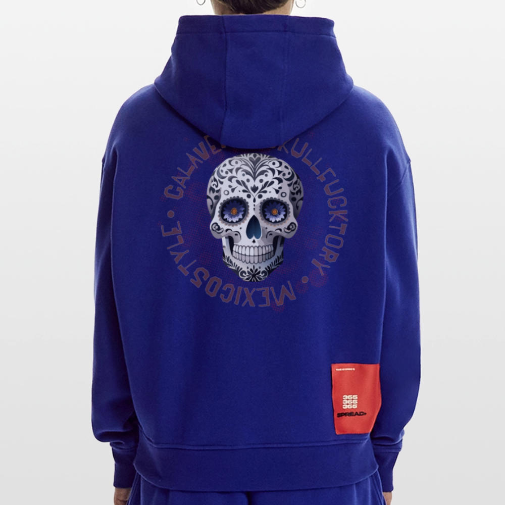 Heavyweight Oversized Organic Hoodie mit CALAVERAS SKULL PRINT - Iconic Blue