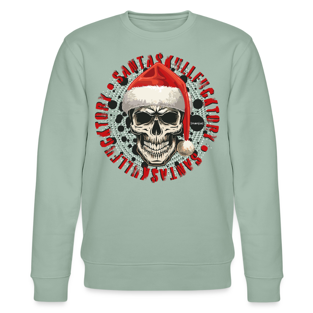 Unisex Bio-Sweatshirt mit SANTASKULL FUCKTORY PRINT - Helles Graugrün