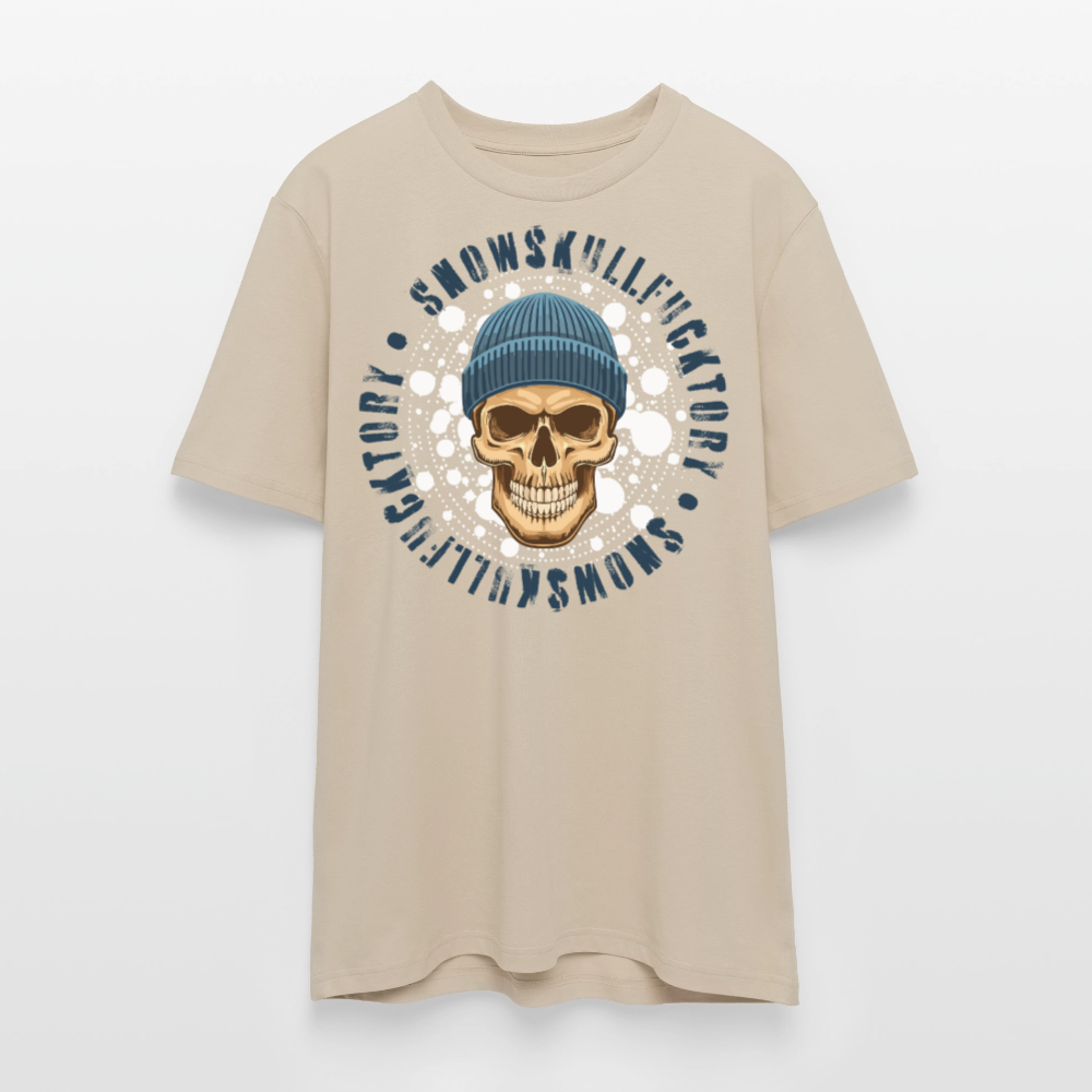 Unisex Bio-T-Shirt mit SNOWSKULL FUCKTORY PRINT Vorderseite - Beige