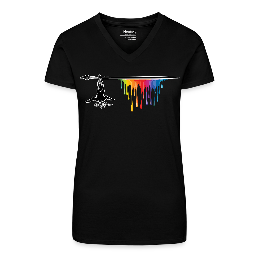Bio Frauen T-Shirt mit V-Ausschnitt und MÄNNLE PRINT - Schwarz