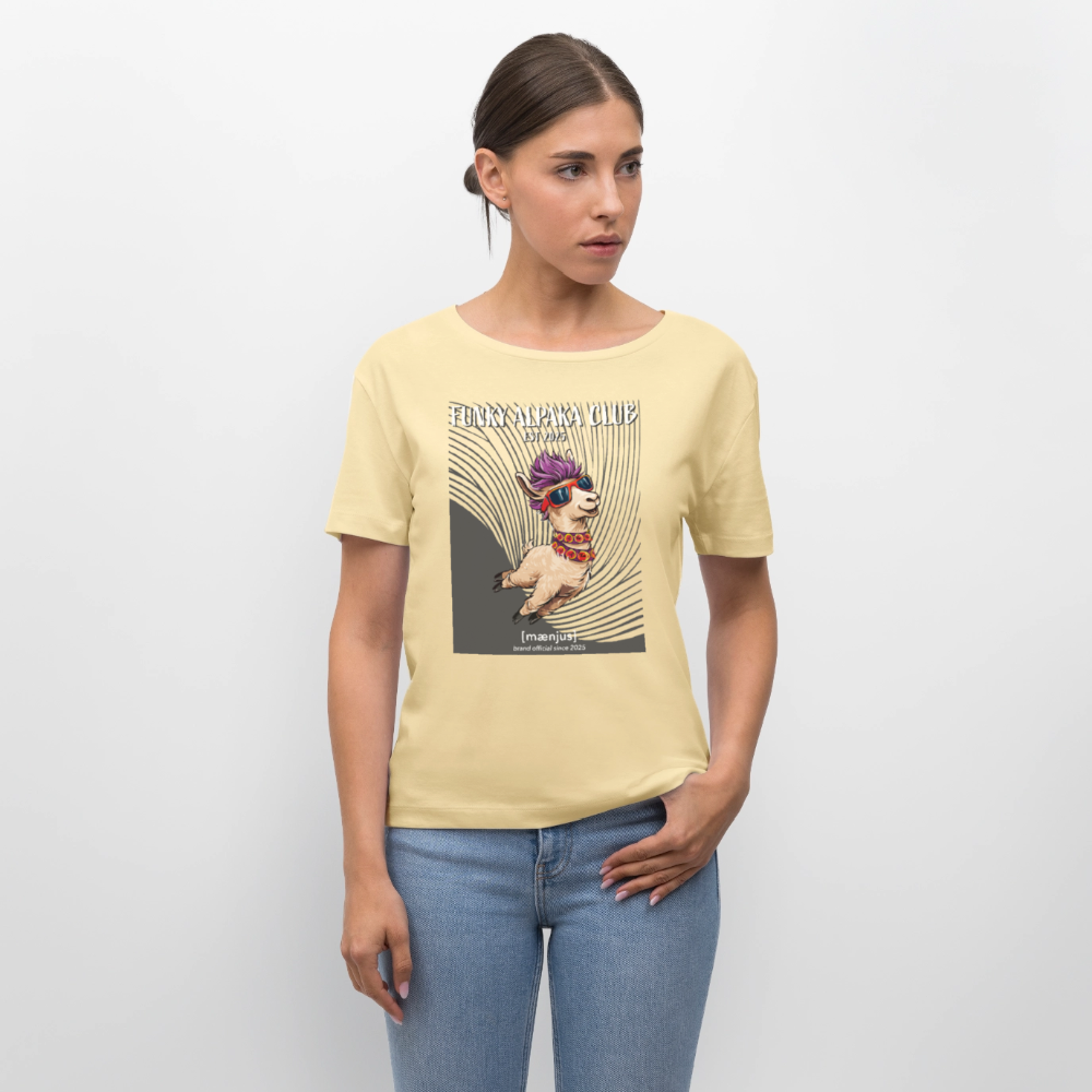 Relaxed Rundhals Frauen Bio-T-Shirt mit FUNKY ALPAKA CLUB PRINT - Creme