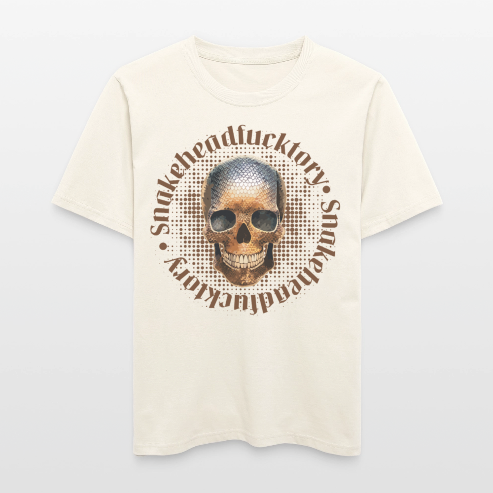 Relaxed Fit Unisex Bio-T-Shirt mit  SNAKEHEAD SKULL PRINT Vorderseite - Naturweiß