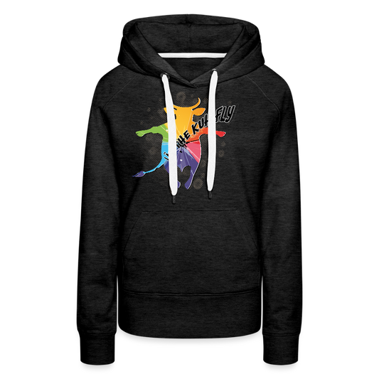 Frauen Premium Hoodie mit LÄD THE KUH FLY PRINT - Anthrazit