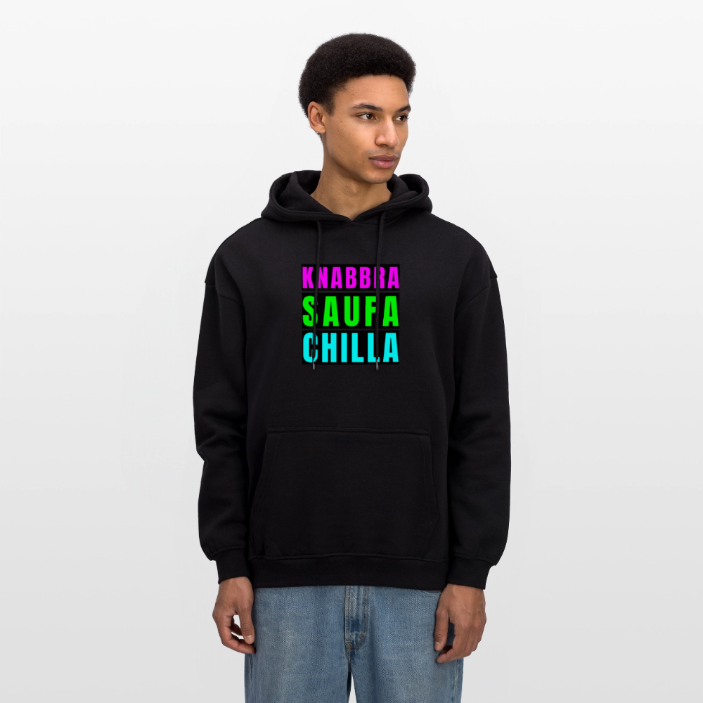 Oversized Unisex Hoodie mit KNABBRA SAUFA CHILLA PRINT - Schwarz