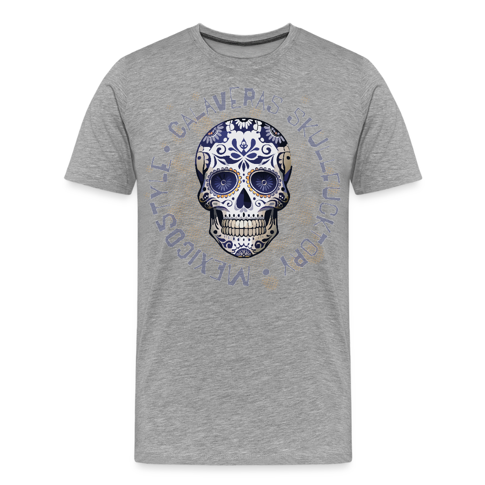 Männer Premium T-Shirt mit CALAVERAS SKULL PRINT - Grau meliert
