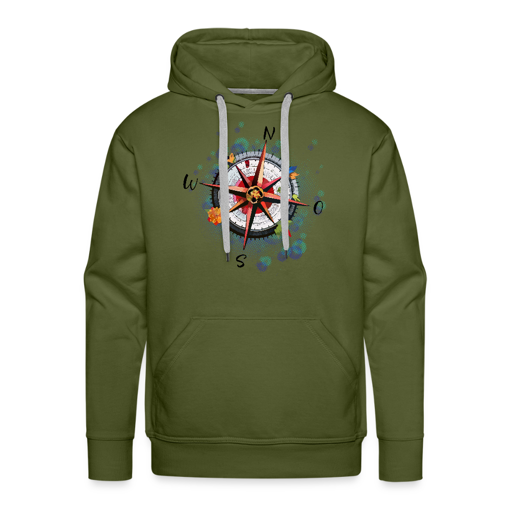 Männer Premium Hoodie mit WINDROSE PRINT - Olivgrün