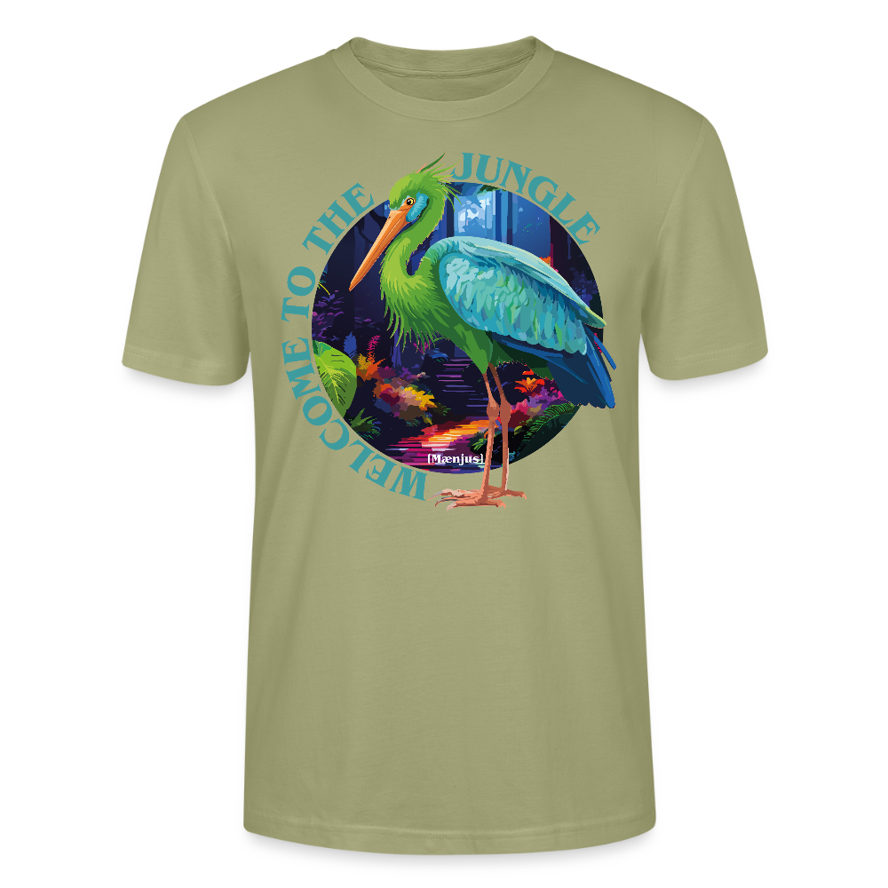 Unisex T-Shirt mit WELCOME TO THE JUNGLE PRINT Vorderseite - Nebelgrün