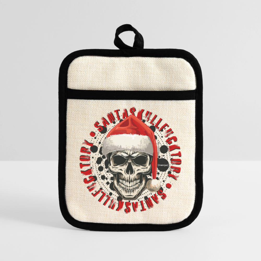 Topflappen mit Gummirückseite mit SANTASKULL FUCKTORY PRINT - Leinen/Schwarz