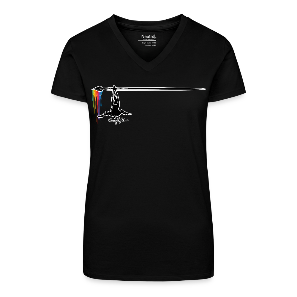 Bio Frauen T-Shirt mit V-Ausschnitt und MÄNNLE PRINT - Schwarz
