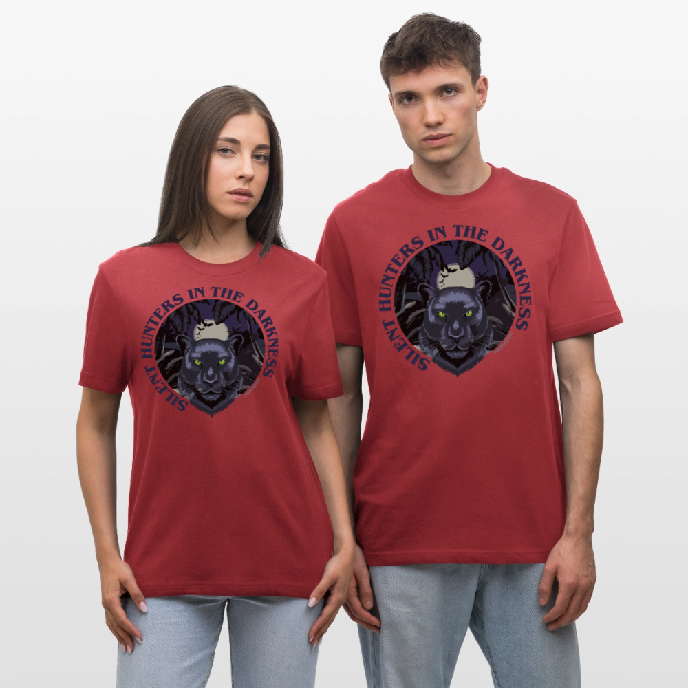 Relaxed Fit Unisex Bio-T-Shirt mit SILENT HUNTERS IN THE DARKNESS PRINT Vorderseite - Erdrot