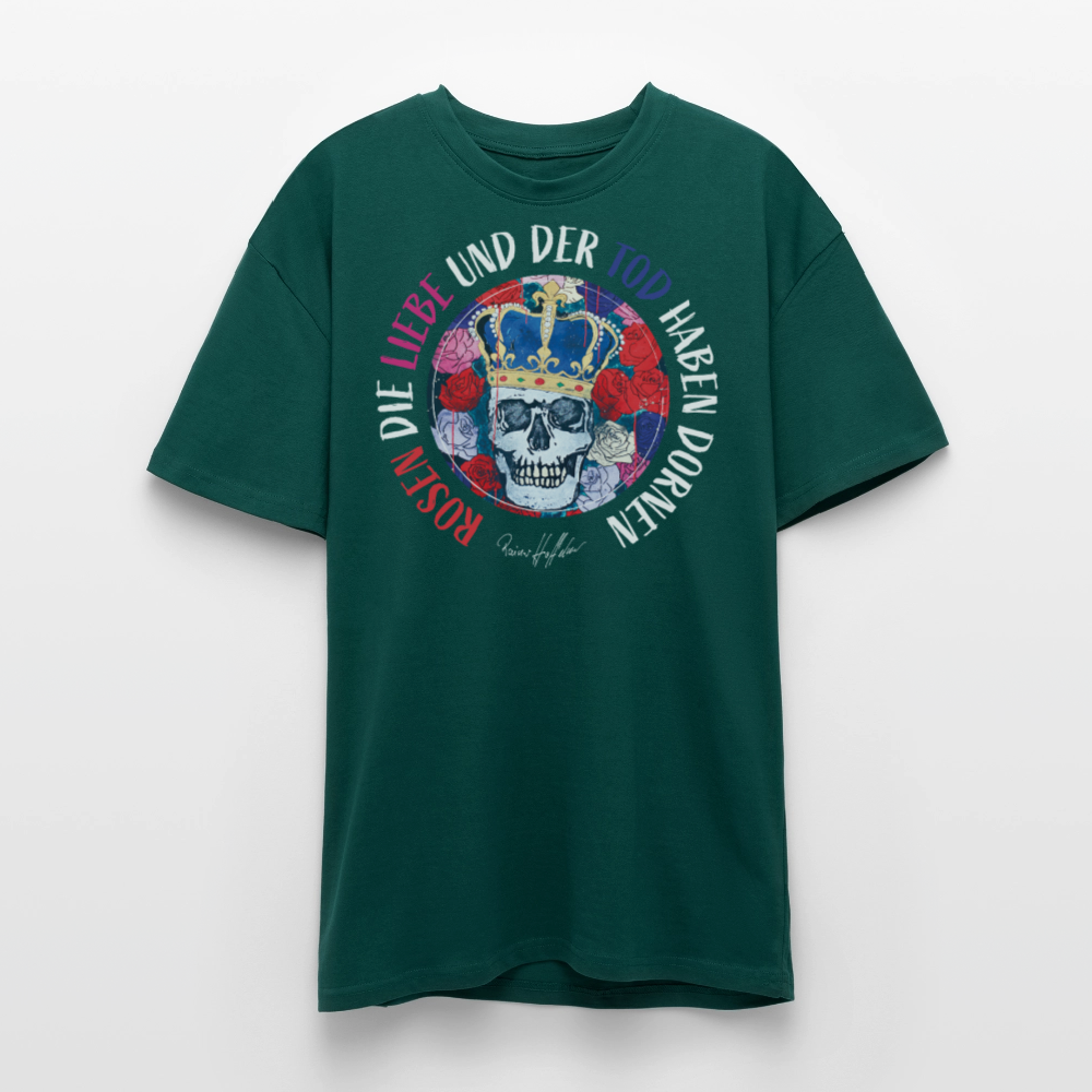 Heavy Oversize T-Shirt mit ROSEN DIE LIEBE UND DER TOD HABEN DORNEN PRINT - hunter Green