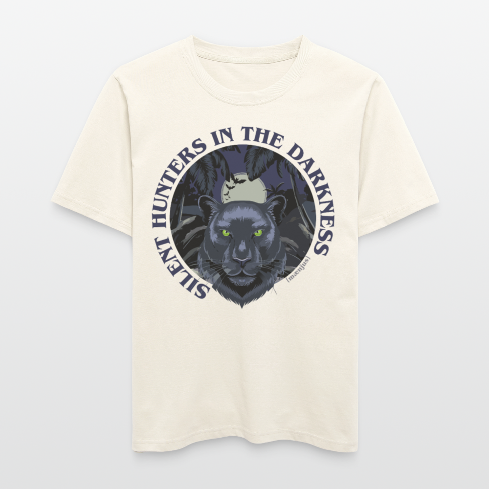 Relaxed Fit Unisex Bio-T-Shirt mit SILENT HUNTERS IN THE DARKNESS PRINT Vorderseite - Naturweiß