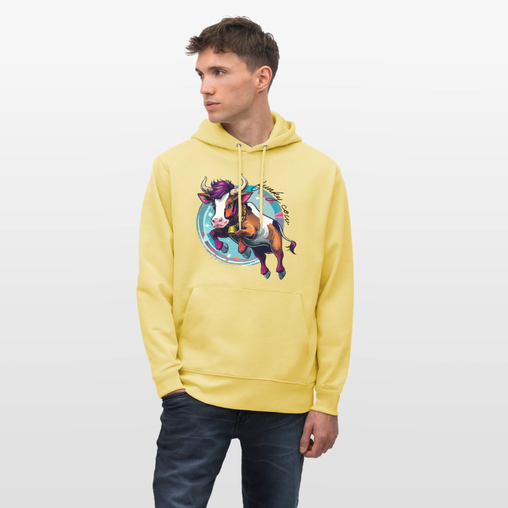 Unisex Hoodie mit FUNKY COW PRINT - Gelb Viva