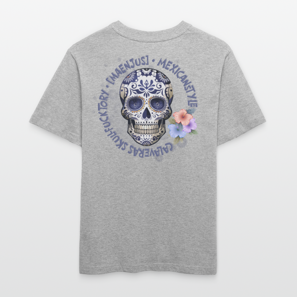 Relaxed Fit Unisex Bio-T-Shirt mit MAENJUS MEXICANSTYLE PRINT Vorder- und Rückseite - Grau meliert
