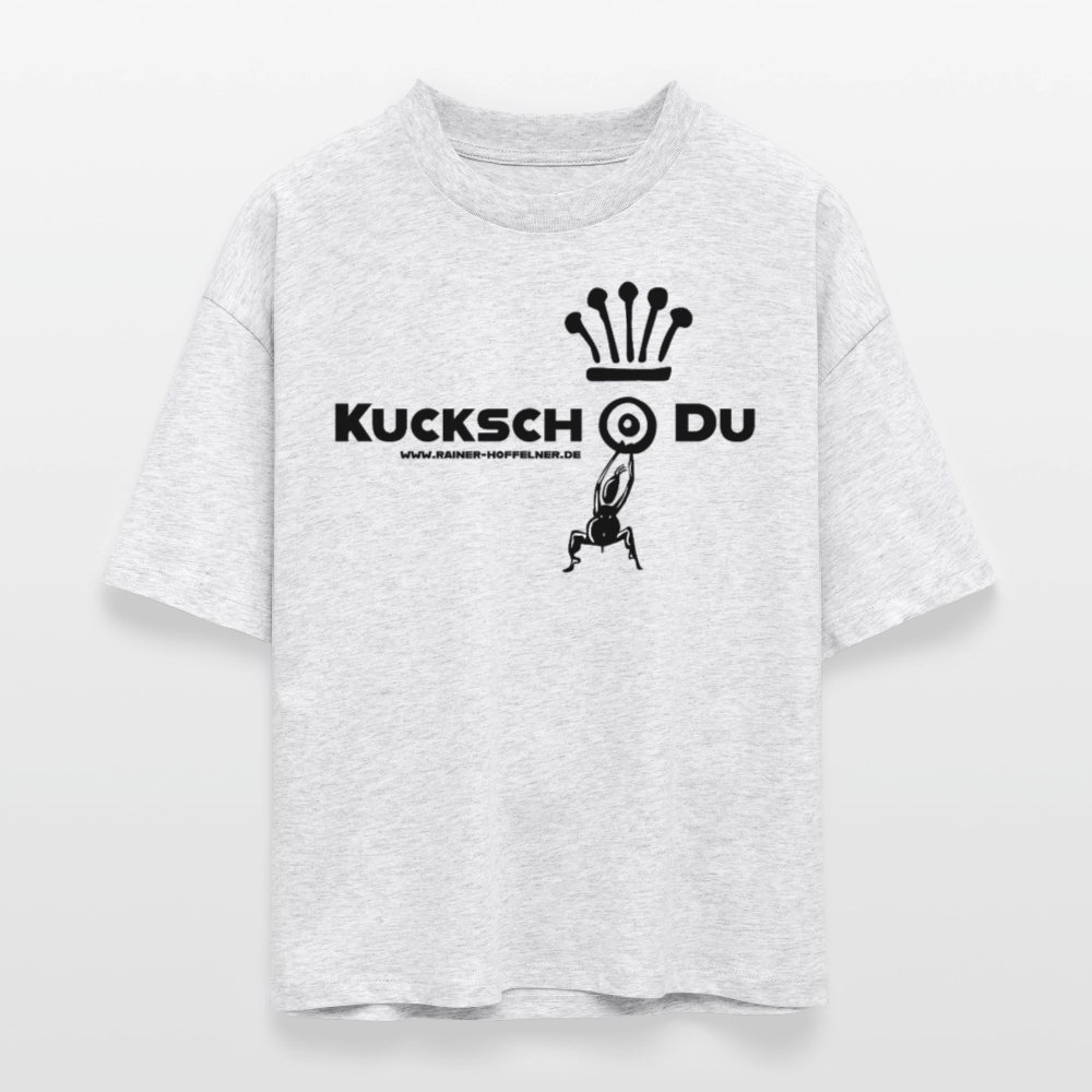 Frauen Boxy Bio-T-Shirt mit KUCKSCH DU PRINT - Weiß meliert