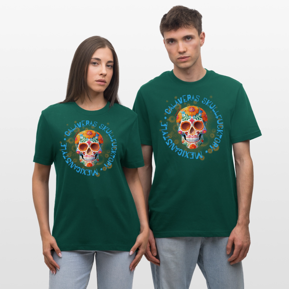 Relaxed Fit Unisex Bio-T-Shirt mit CALAVERAS MEXICANSTYLE PRINT Vorderseite - Forest