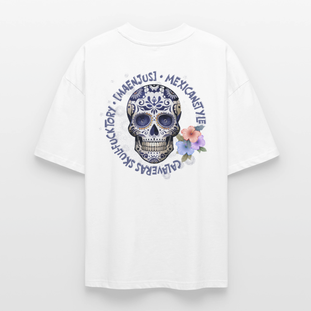 Oversized Unisex T-Shirt mit MAENJUS MEXICANSTYLE PRINT Vorder- und Rückseite - Weiß