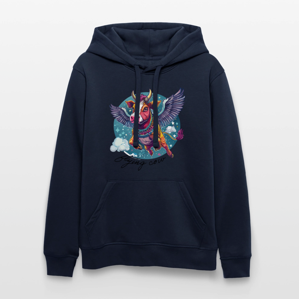 Unisex Bio-Hoodie mit FLYING COW PRINT Vorderseite - French Navy