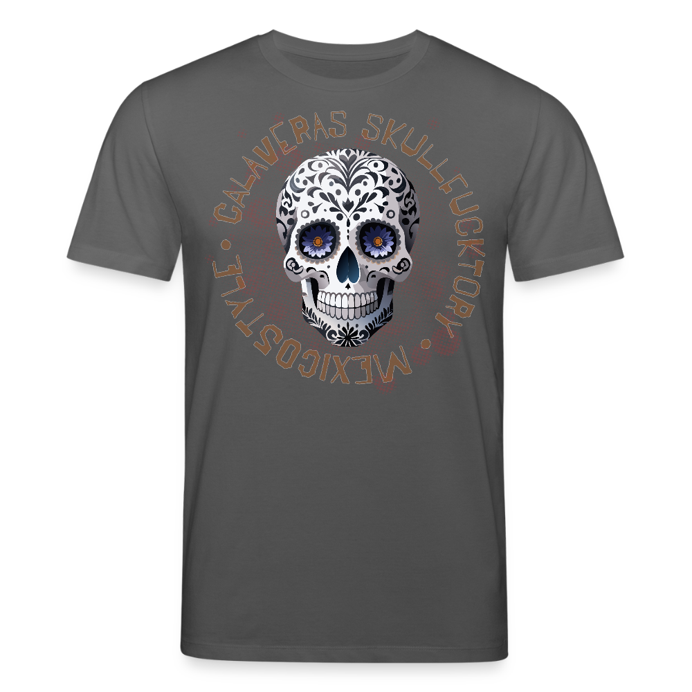 Unisex Bio-T-Shirt mit CALAVERAS SKULL PRINT Vorderseite - Anthrazit