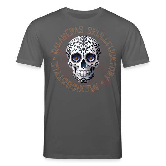 Unisex Bio-T-Shirt mit CALAVERAS SKULL PRINT Vorderseite - Anthrazit