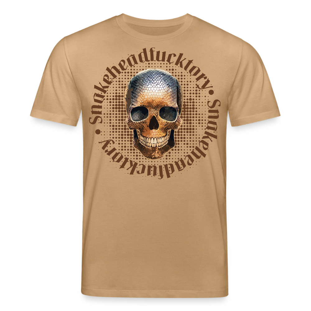 Unisex Bio-T-Shirt mit SNAKEHEAD SKULL PRINT Vorderseite - Karamell