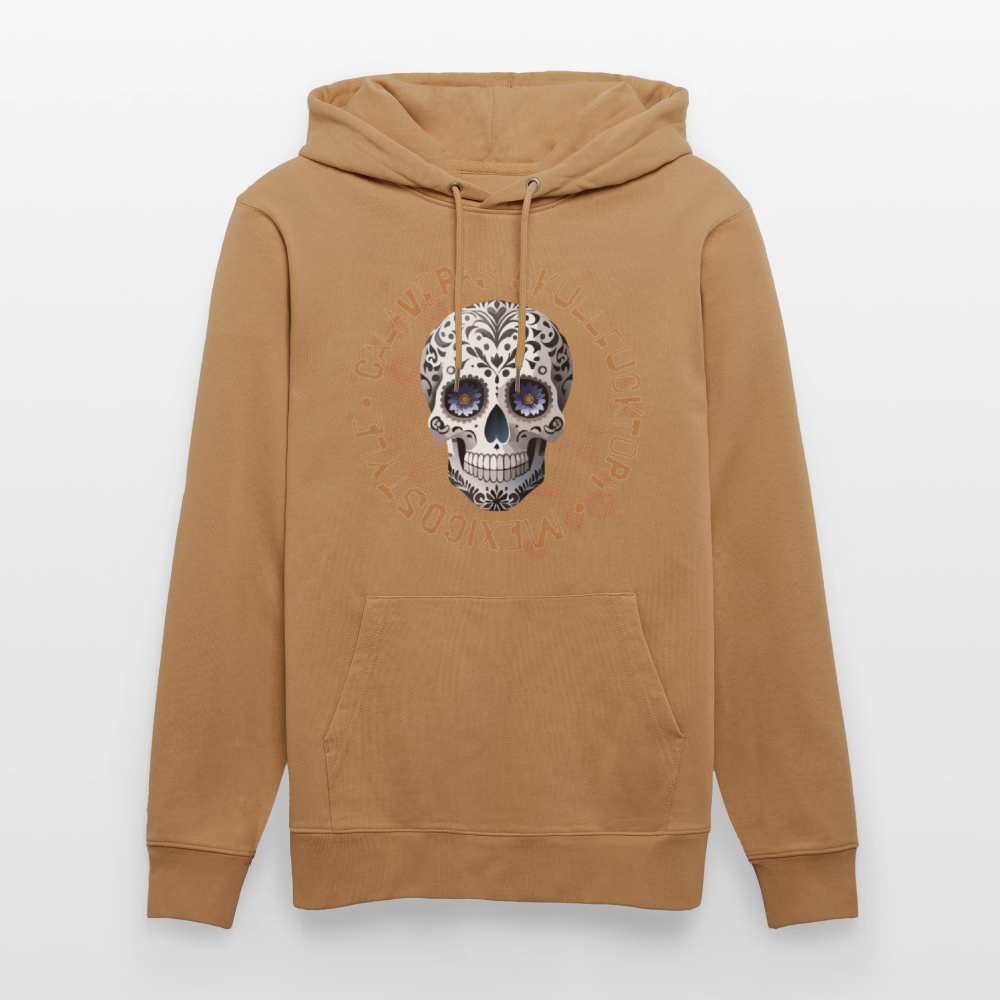 Unisex Hoodie mit CALAVERAS SKULL PRINT Vorderseite - Karamell