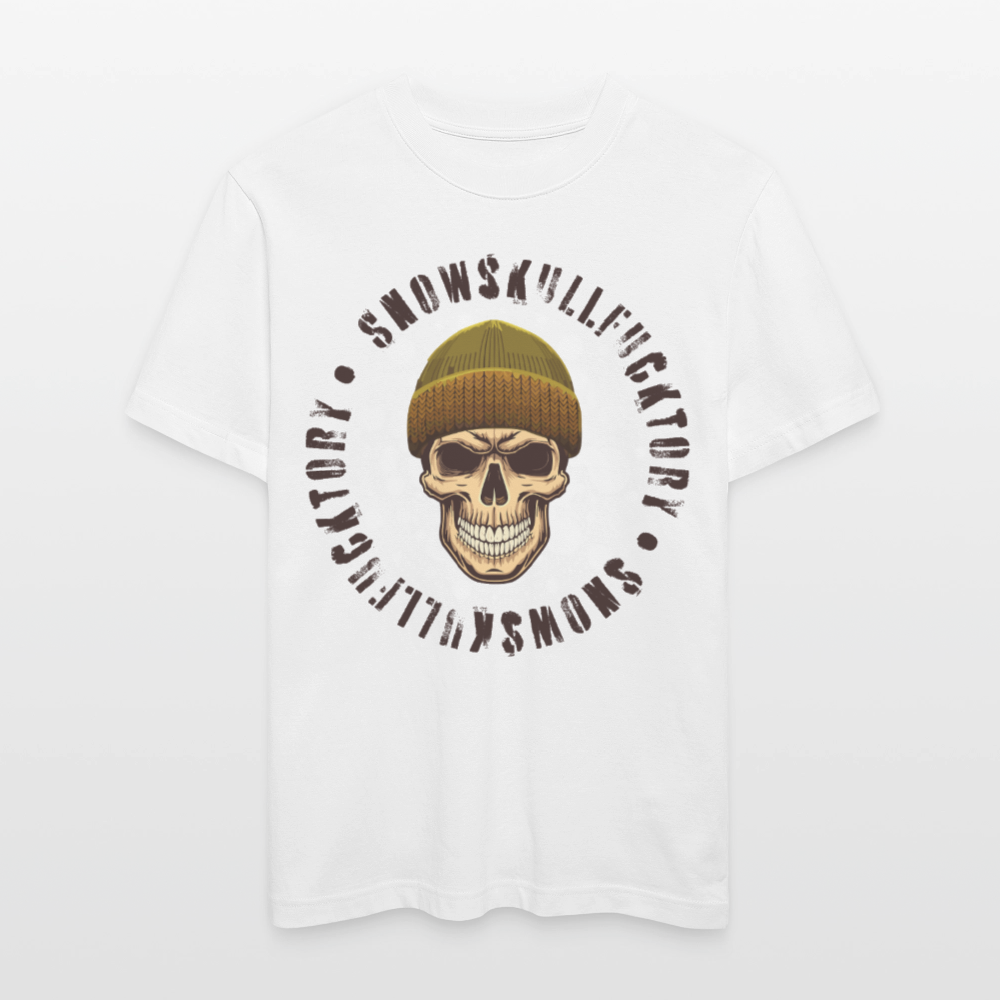 Relaxed Fit Unisex Bio-T-Shirt mit SNOWSKULL FUCKTORY PRINT Vorderseite - Weiß