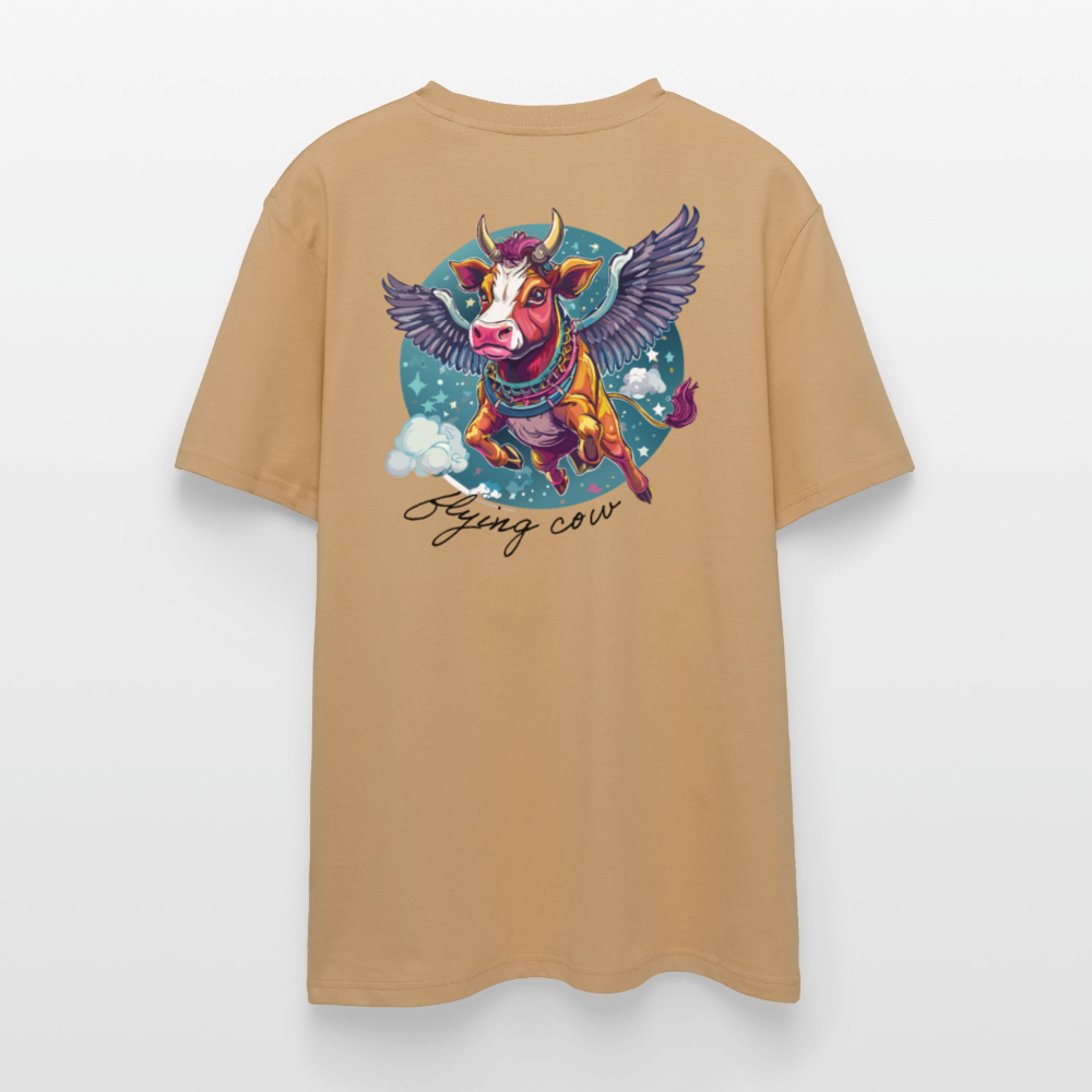 Unisex Bio-T-Shirt mit Flying Cow Print Rückseite - Karamell