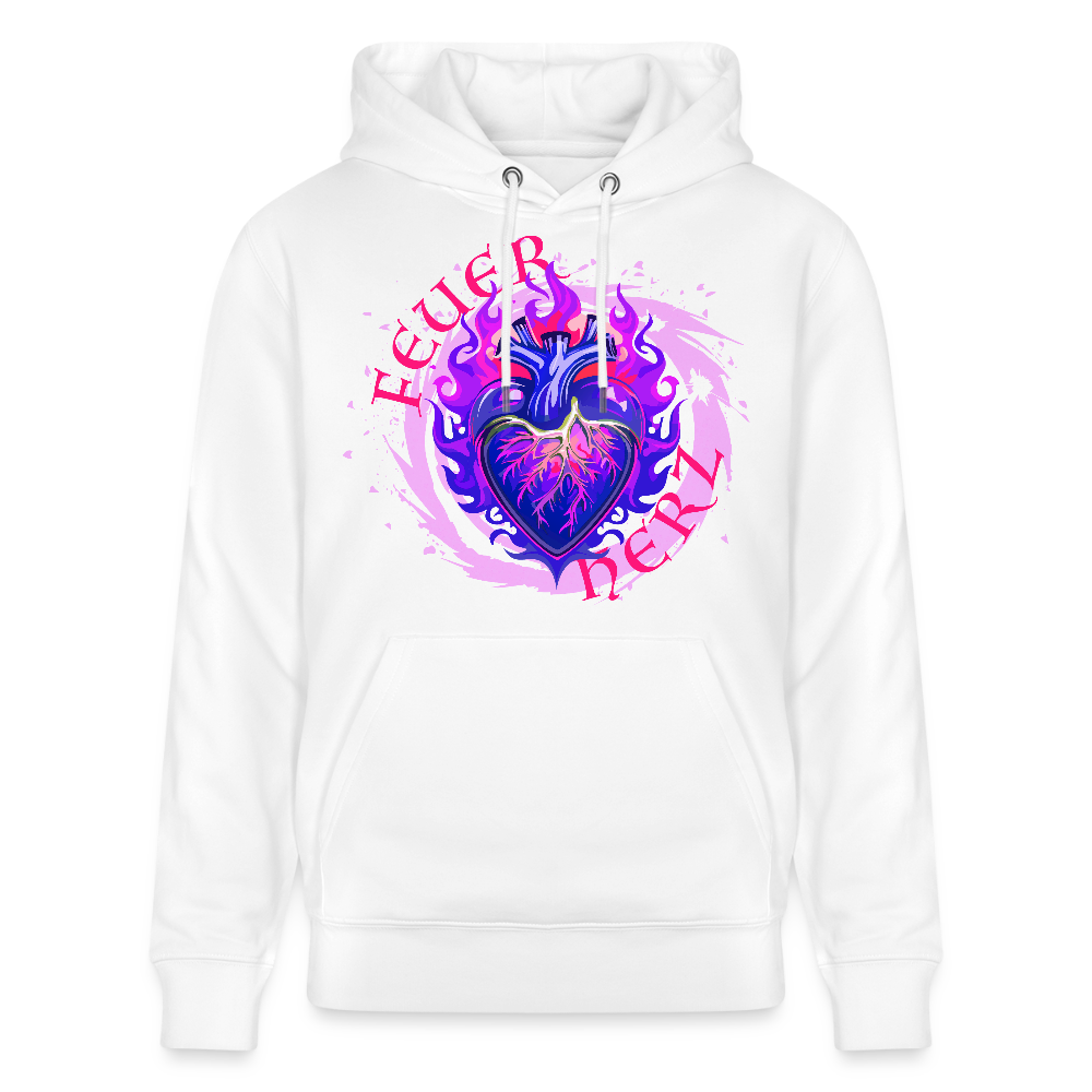 Unisex Bio-Hoodie mit FEUERHERZ LILA PRINT - Weiß