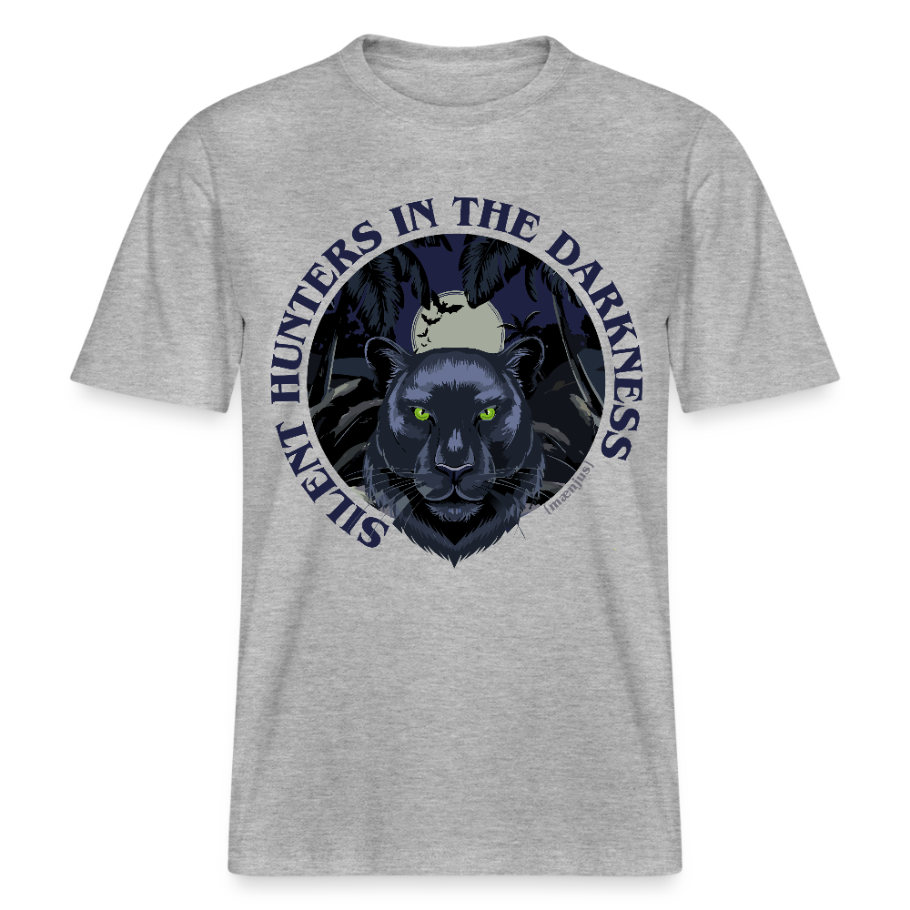 Relaxed Fit Unisex Bio-T-Shirt mit SILENT HUNTERS IN THE DARKNESS PRINT Vorderseite - Grau meliert
