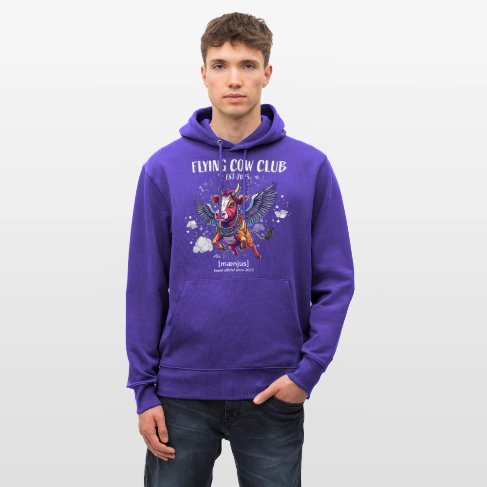 Unisex Bio-Hoodie mit FLYING COW CLUB PRINT Vorderseite - Purple Love