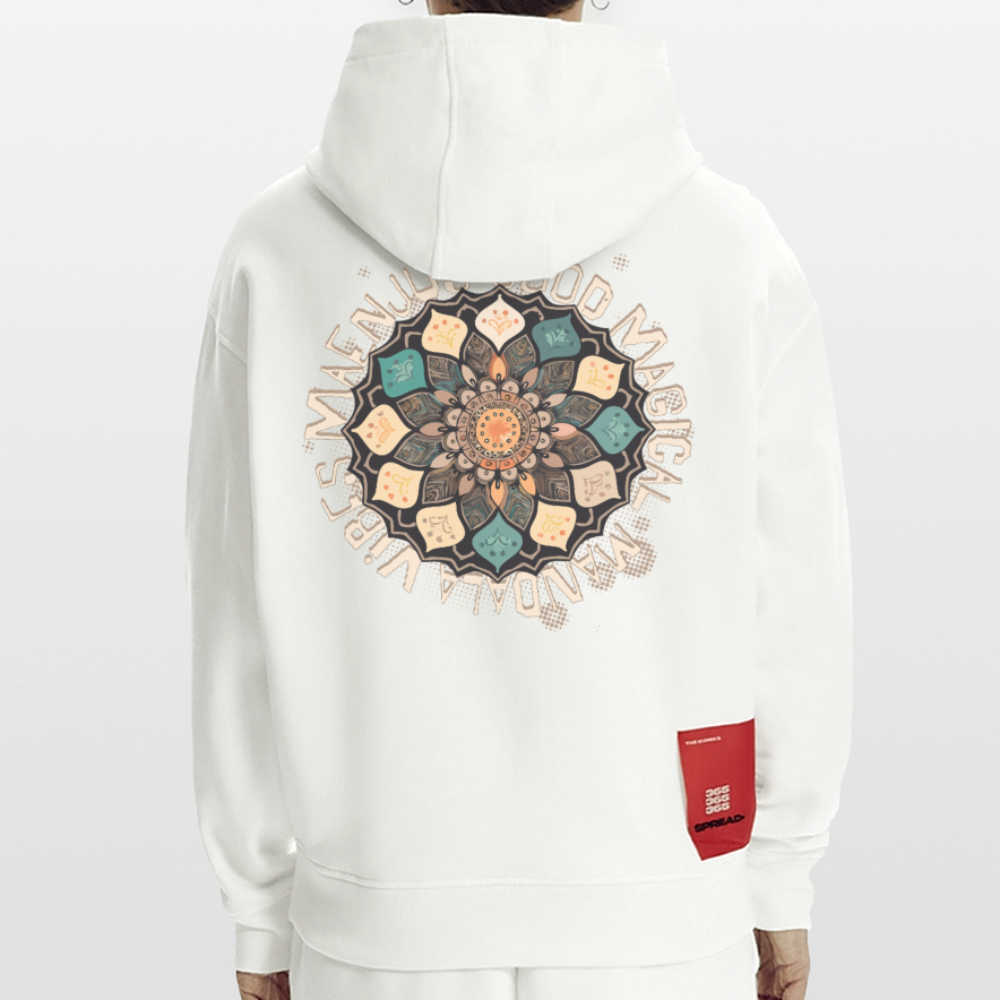 Heavyweight Oversized Organic Hoodie Made in EU mit Mandala Vibes Print - OFF WHITE