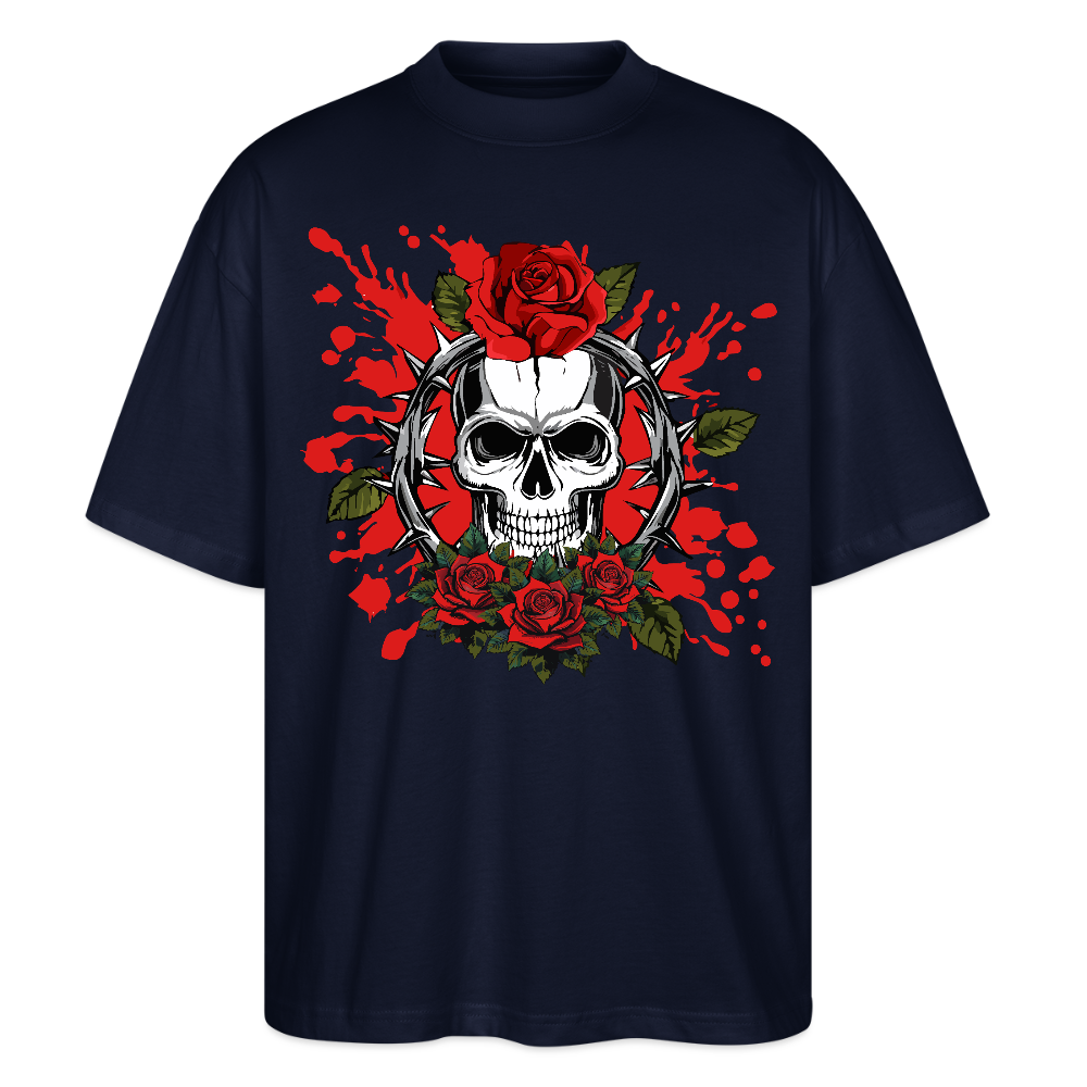 Oversized Unisex T-Shirt mit ROSENSKULL PRINT - Navy