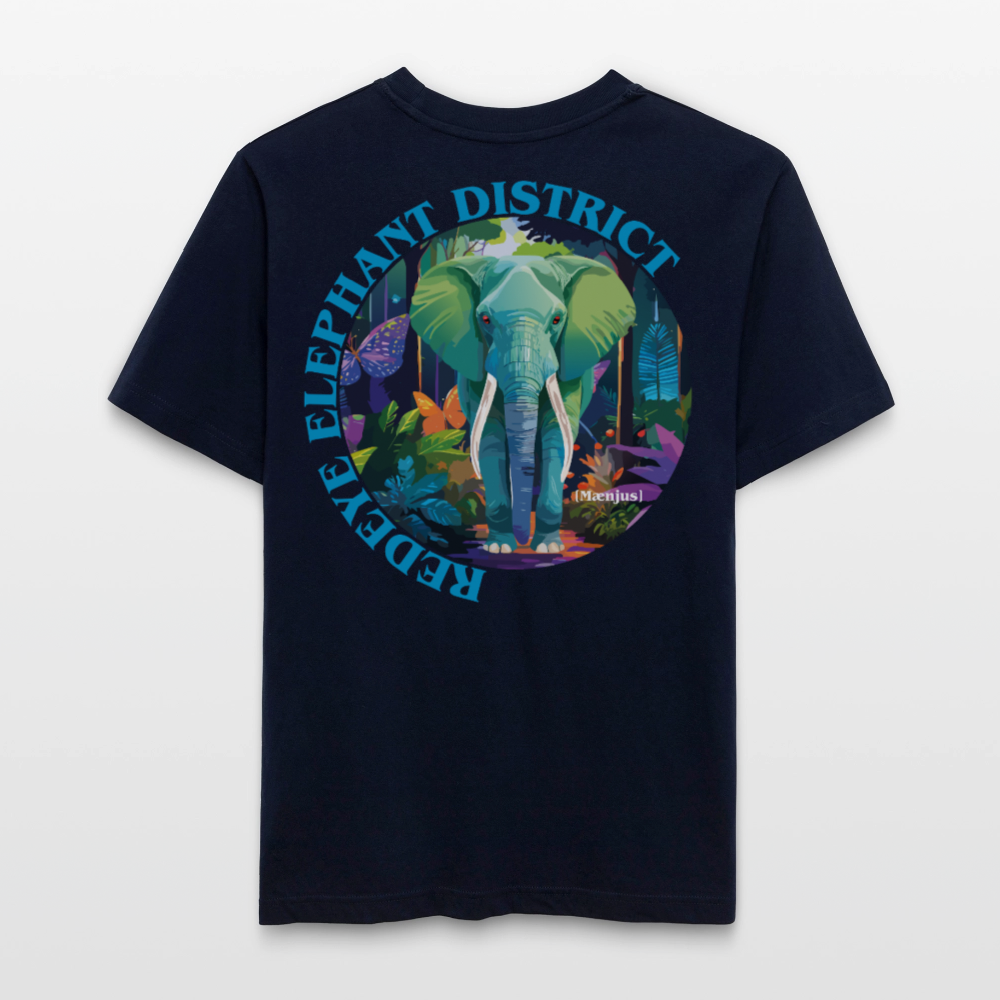 Relaxed Fit Unisex Bio-T-Shirt mit REDEYE ELEPHANT DISTRICT PRINT Vorder- und Rückseite - Navy