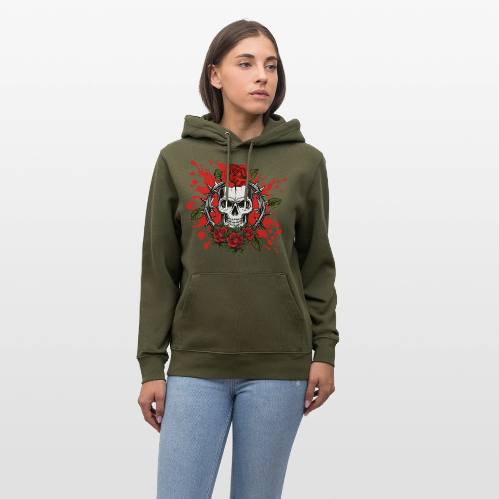 Unisex Hoodie mit ROSENSKULL PRINT - Khaki Grün