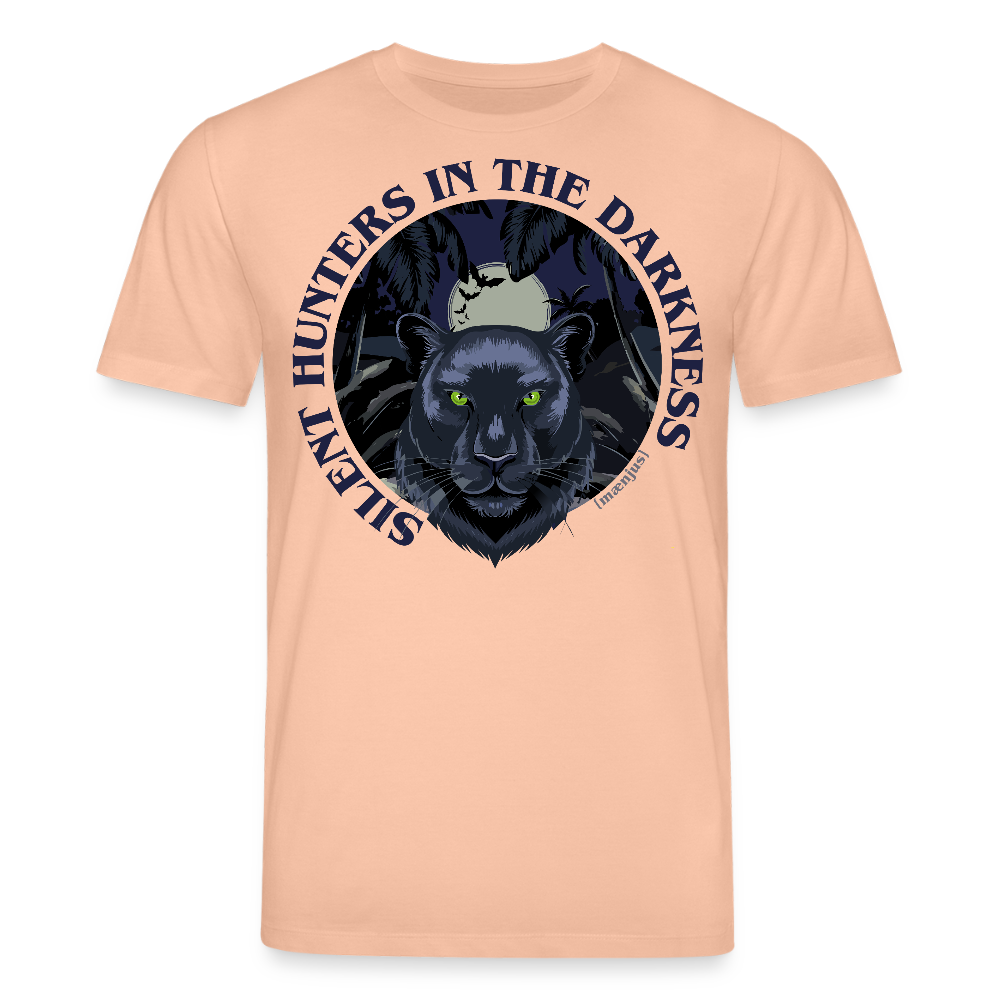 Unisex Bio-T-Shirt mit SILENT HUNTER IN THE DARKNESS PRINT Vorderseite - Pfirsich