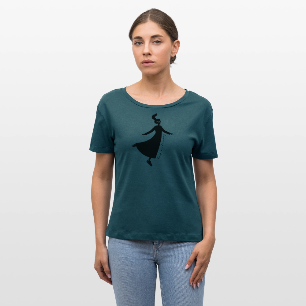 Frauen T-Shirt mit KEEP ON DANCING PRINT - Dunkles Petrol