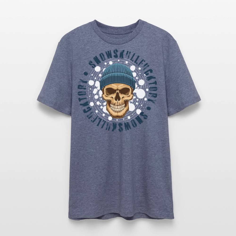 Unisex Bio-T-Shirt mit SNOWSKULL FUCKTORY PRINT Vorderseite - Dunkelblau meliert