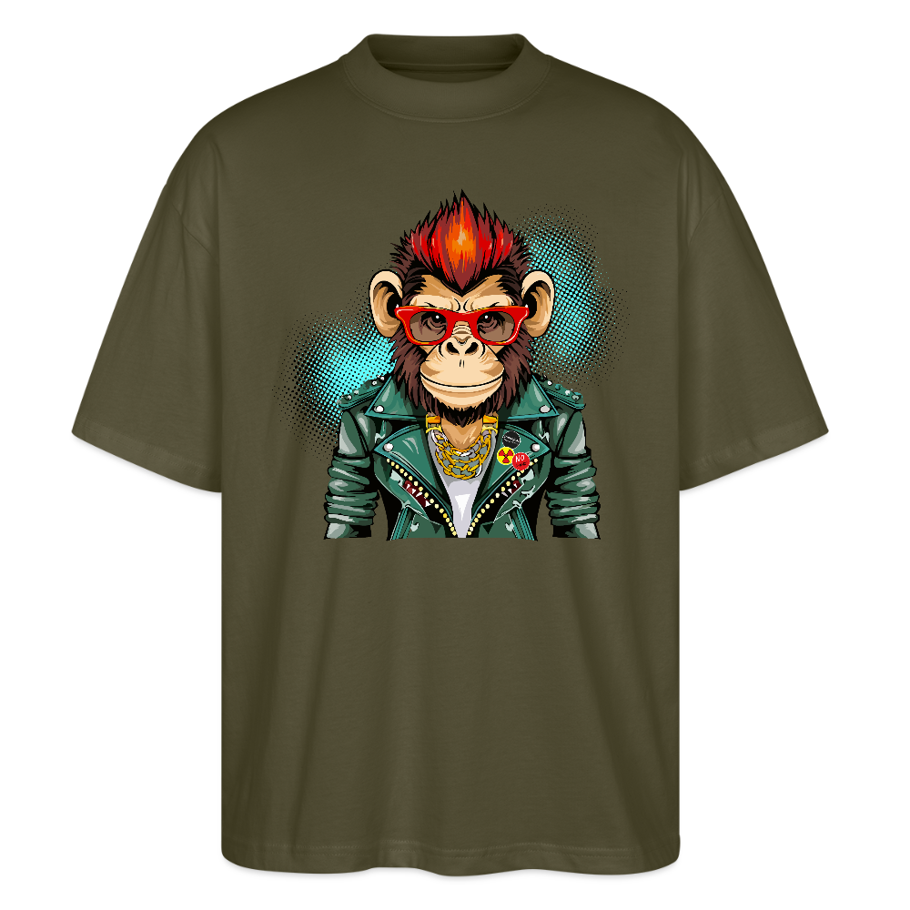 Oversized Unisex T-Shirt mit MONKEY PRINT - Khaki