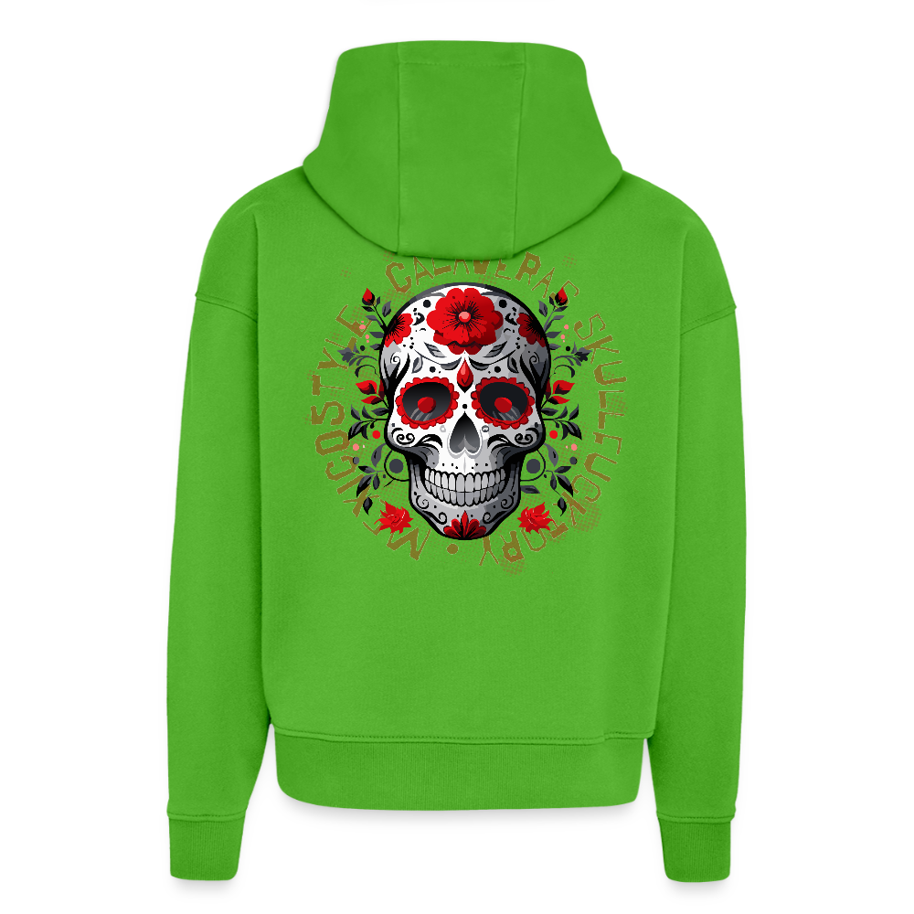 Heavyweight Oversized Organic Hoodie mit CALAVERAS SKULL PRINT - Apple Neon