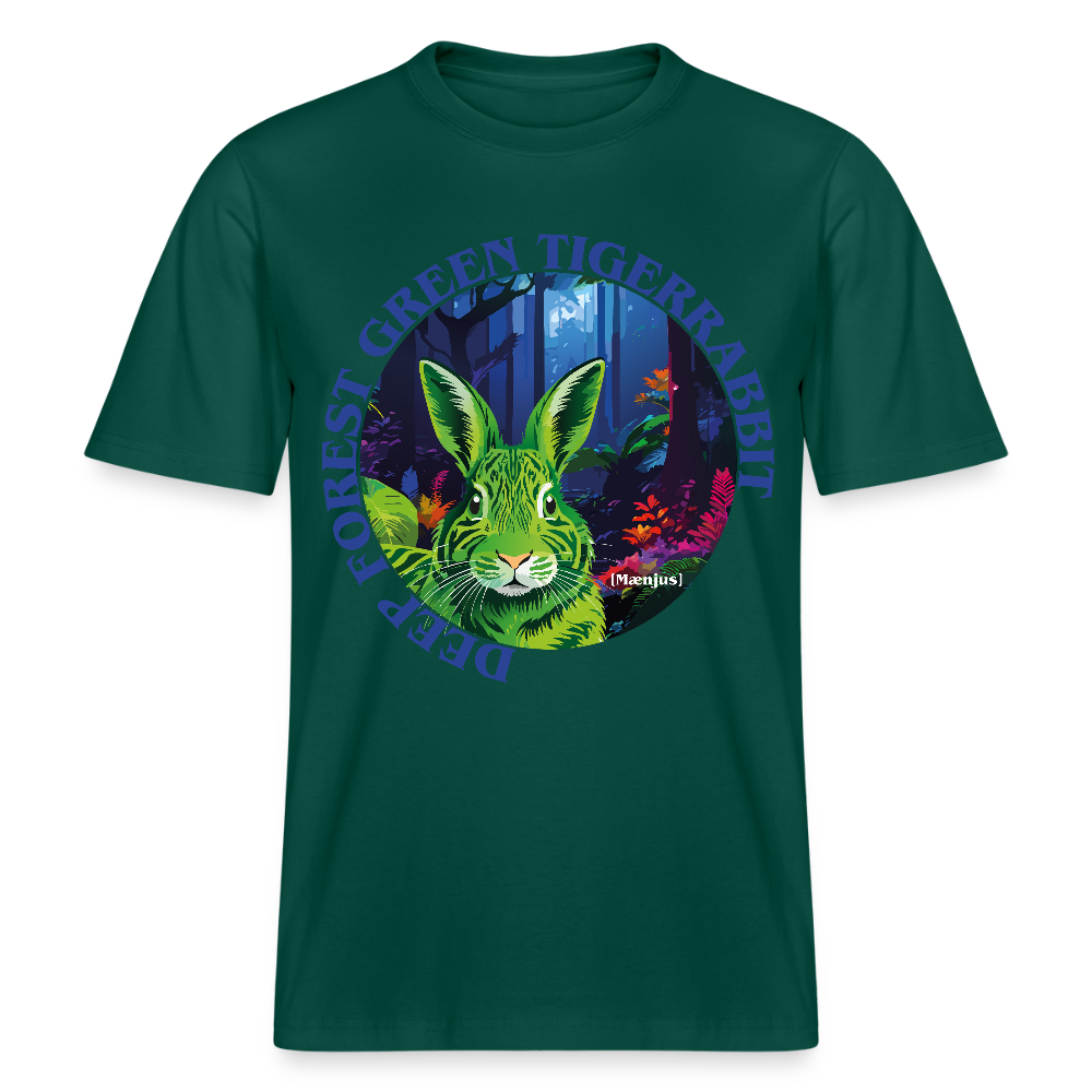 Relaxed Fit Unisex Bio-T-Shirt mit DEEP FOREST GREEN TIGERRABBIT PRINT Vorderseite - Forest