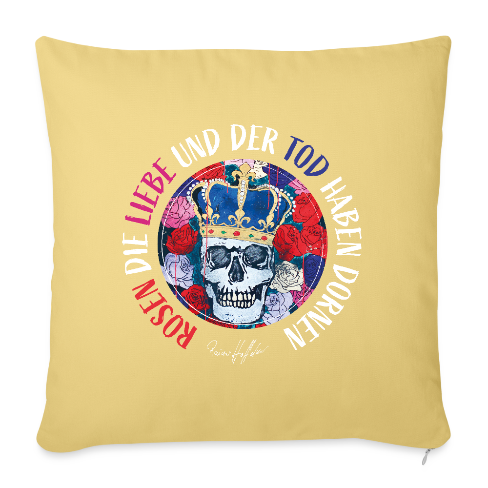 Sofakissenbezug 44 x 44 cm mit ROSEN DIE LIEBE UND DER TOD HABEN DORNEN PRINT - Hellgelb