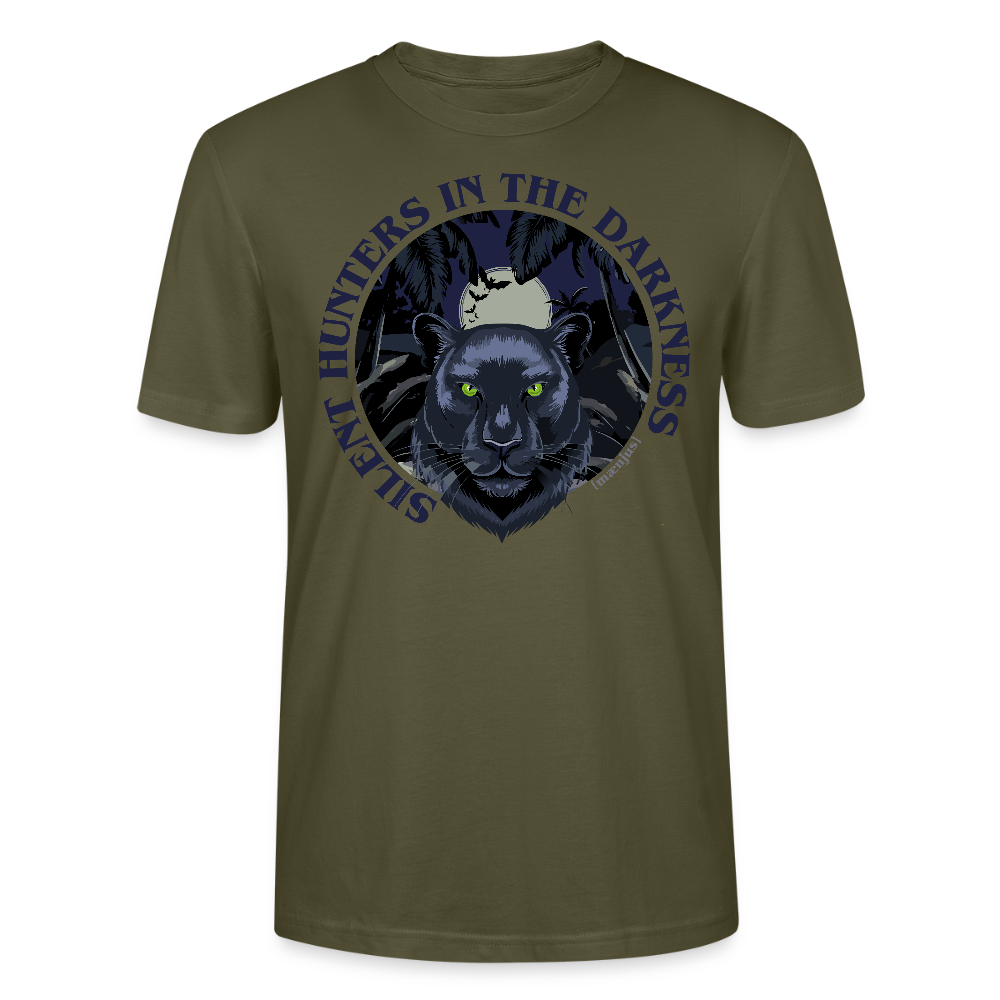 Unisex T-Shirt mit SILENT HUNTERS IN THE DARKNESS PRINT Vorderseite - Khaki