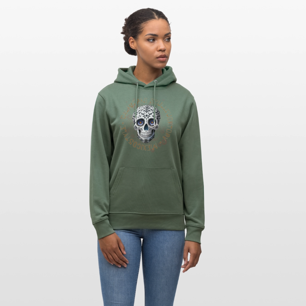 Unisex Hoodie mit CALAVERAS SKULL PRINT Vorderseite - Tanngrün