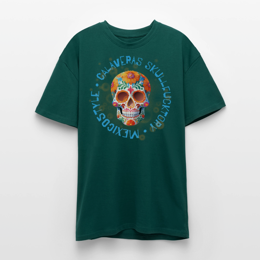 Heavy Oversize T-Shirt mit CALAVERAS SKULL PRINT - hunter Green