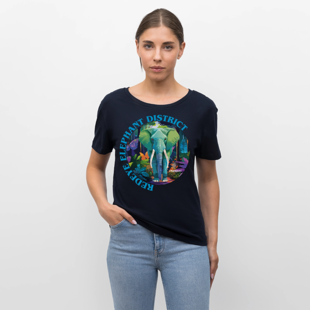 Frauen T-Shirt mit REDEYE ELEPHANT DISTRICT PRINT Vorderseite - Navy